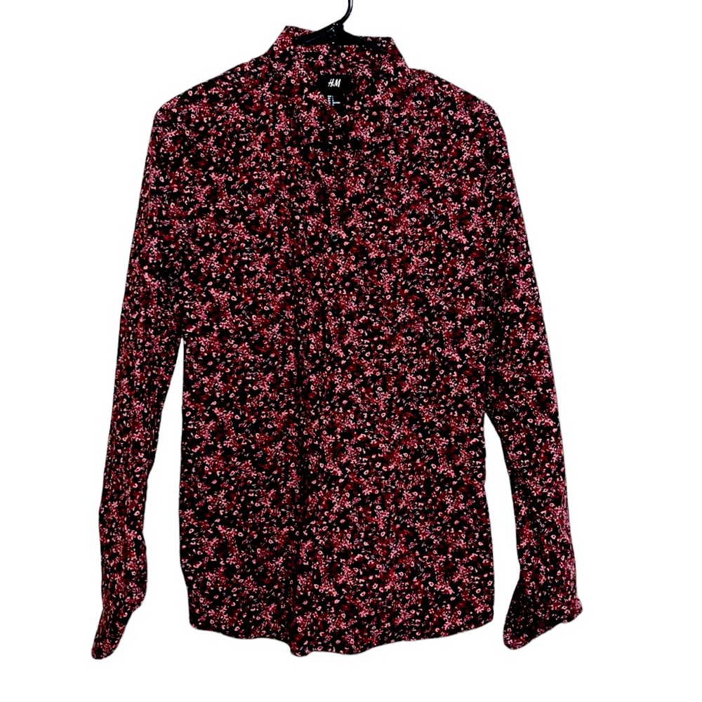Large H&M Shirt Black with Red/Pink Flowers